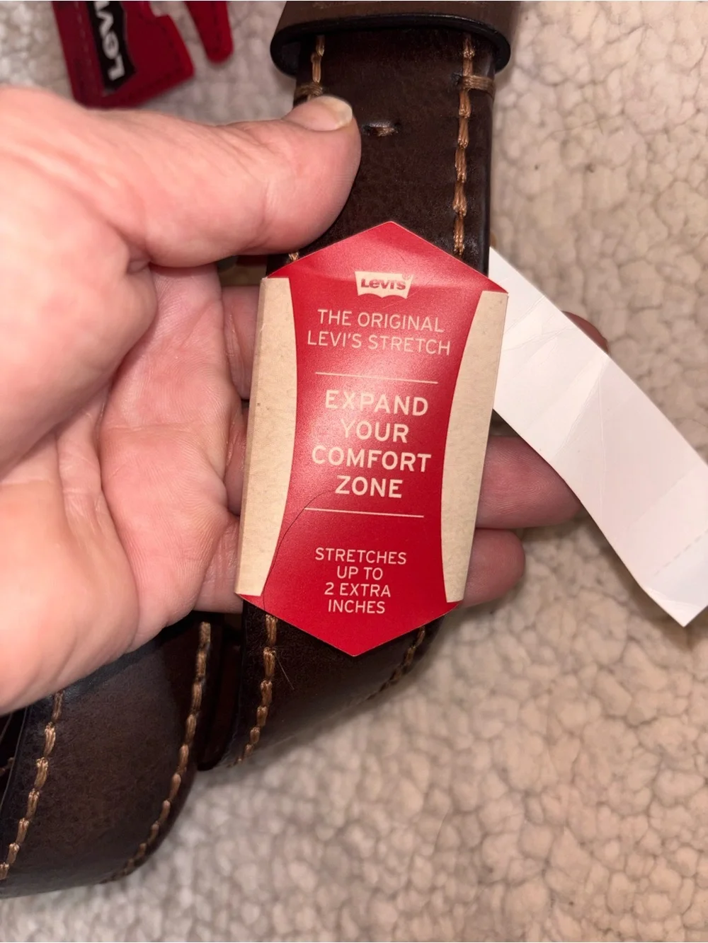 Levi’s NWT Brown Stretch Leather Belt Size M 34-36 Built-In Stretch